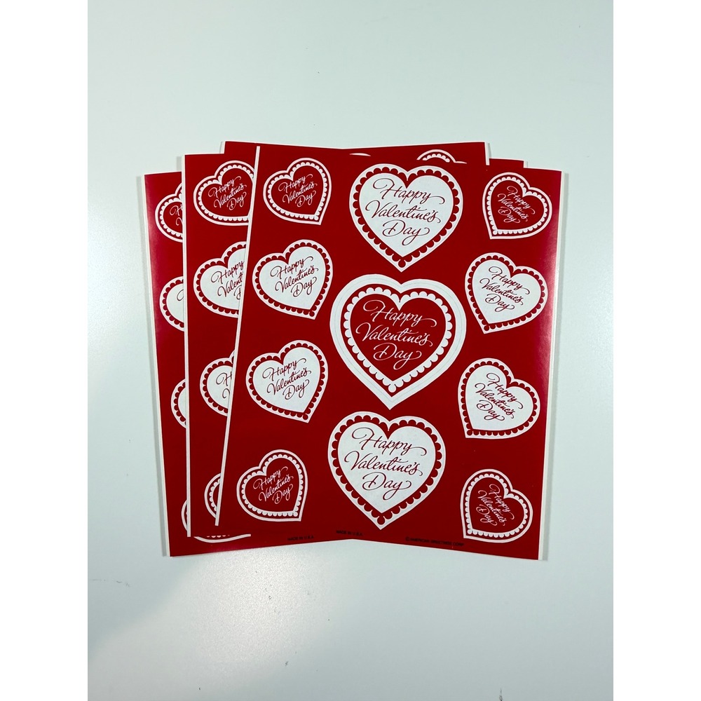 VTG American Greetings Valentine Heart Stickers Red White 3 Sheets Ephemera 80's